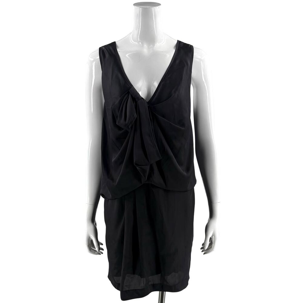 Robert Rodriguez Sleeveless Dress Dark Gray Deep V Neck Gathered Knot Cocktail